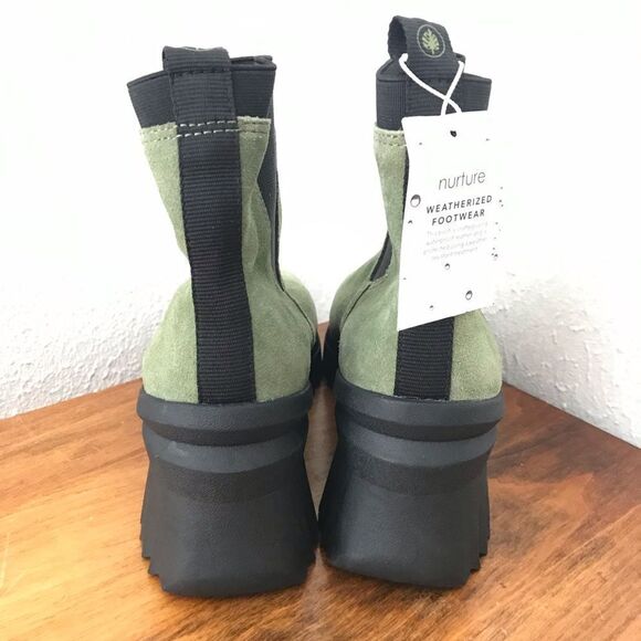 NURTURE Green Suede Chelsea Boot‎ Lug Sole Platform Water Resistant Size 5.5 New - Picture 7 of 13
